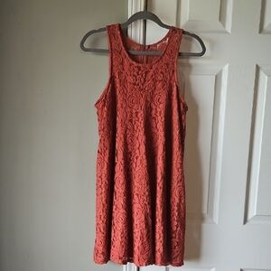 Elegant Lace Sleeveless Dress - Rust